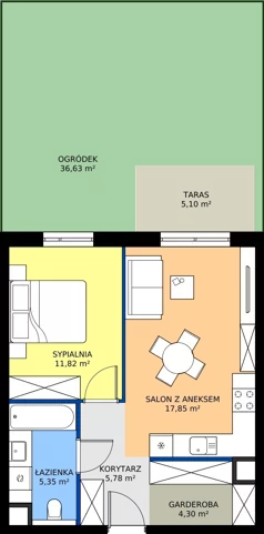 2 pokoje, mieszkanie 45,10 m², parter, oferta nr F1, Nowa Częstochowa Małopolska - etap IV, Częstochowa, Częstochówka-Parkitka, ul. Małopolska 196A