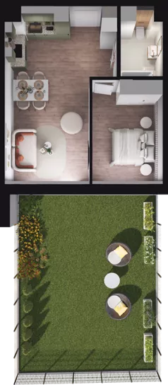 2 pokoje, mieszkanie 42,84 m², piętro 1, oferta nr E1_12, Dobka, Warszawa, Białołęka, Brzeziny, ul. Dobka z Oleśnicy 25