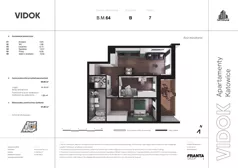 3 pokoje, mieszkanie 61,46 m², piętro 7, oferta nr B.M.64, VIDOK Apartamenty, Katowice, Śródmieście, ul. Kozielska
