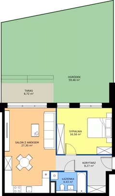 2 pokoje, mieszkanie 56,58 m², piętro 1, oferta nr M104, Bulwary Nideckiego, Oświęcim, ul. Andrzeja Nideckiego