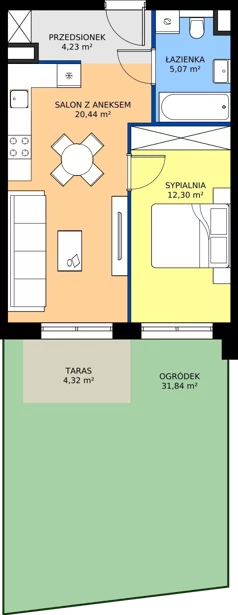 2 pokoje, mieszkanie 42,09 m², piętro 1, oferta nr M19, Bulwary Nideckiego, Oświęcim, ul. Andrzeja Nideckiego