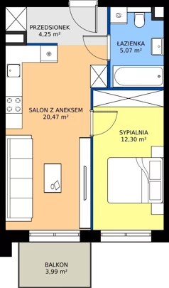 2 pokoje, mieszkanie 42,09 m², piętro 3, oferta nr M91, Bulwary Nideckiego, Oświęcim, ul. Andrzeja Nideckiego