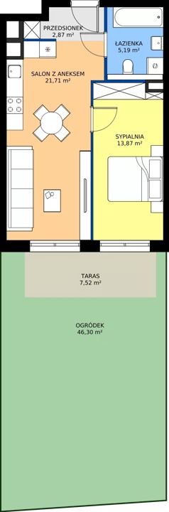2 pokoje, mieszkanie 43,64 m², parter, oferta nr M53, Bulwary Nideckiego, Oświęcim, ul. Andrzeja Nideckiego