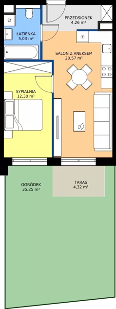2 pokoje, mieszkanie 42,09 m², piętro 1, oferta nr M19, Bulwary Nideckiego, Oświęcim, ul. Andrzeja Nideckiego