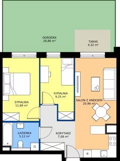 3 pokoje, mieszkanie 54,42 m², piętro 1, oferta nr M72, Bulwary Nideckiego, Oświęcim, ul. Andrzeja Nideckiego