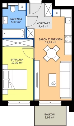 2 pokoje, mieszkanie 41,72 m², piętro 1, oferta nr M65, Bulwary Nideckiego, Oświęcim, ul. Andrzeja Nideckiego