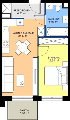 2 pokoje, mieszkanie 42,09 m², piętro 1, oferta nr M66, Bulwary Nideckiego, Oświęcim, ul. Andrzeja Nideckiego