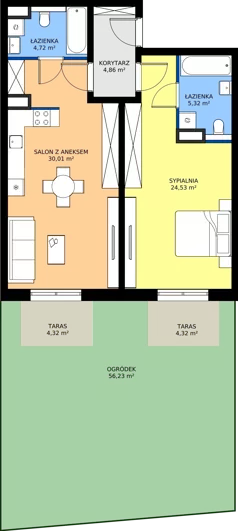 2 pokoje, mieszkanie 69,66 m², piętro 1, oferta nr M22, Bulwary Nideckiego, Oświęcim, ul. Andrzeja Nideckiego