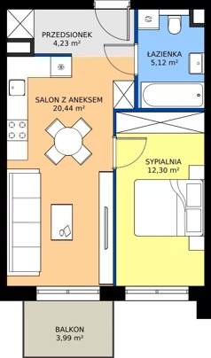 2 pokoje, mieszkanie 42,09 m², piętro 2, oferta nr M32, Bulwary Nideckiego, Oświęcim, ul. Andrzeja Nideckiego