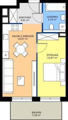 2 pokoje, mieszkanie 43,64 m², piętro 3, oferta nr M89, Bulwary Nideckiego, Oświęcim, ul. Andrzeja Nideckiego