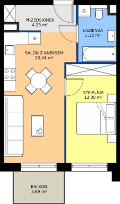 2 pokoje, mieszkanie 42,09 m², piętro 1, oferta nr M19, Bulwary Nideckiego, Oświęcim, ul. Andrzeja Nideckiego