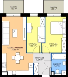 3 pokoje, mieszkanie 55,28 m², piętro 1, oferta nr M23, Bulwary Nideckiego, Oświęcim, ul. Andrzeja Nideckiego