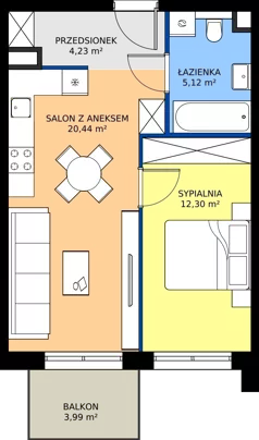 2 pokoje, mieszkanie 42,09 m², piętro 3, oferta nr M43, Bulwary Nideckiego, Oświęcim, ul. Andrzeja Nideckiego