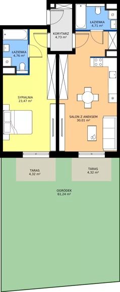2 pokoje, mieszkanie 67,81 m², parter, oferta nr M52, Bulwary Nideckiego, Oświęcim, ul. Andrzeja Nideckiego