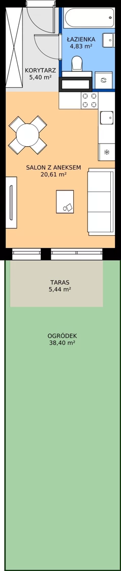 1 pokój, mieszkanie 29,92 m², piętro 1, oferta nr M68, Bulwary Nideckiego, Oświęcim, ul. Andrzeja Nideckiego