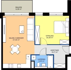2 pokoje, mieszkanie 56,58 m², piętro 1, oferta nr M104, Bulwary Nideckiego, Oświęcim, ul. Andrzeja Nideckiego