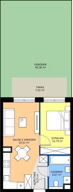 2 pokoje, mieszkanie 38,68 m², piętro 2, oferta nr M74, Bulwary Nideckiego, Oświęcim, ul. Andrzeja Nideckiego