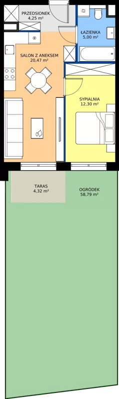2 pokoje, mieszkanie 42,02 m², parter, oferta nr M55, Bulwary Nideckiego, Oświęcim, ul. Andrzeja Nideckiego