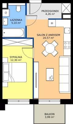 2 pokoje, mieszkanie 42,23 m², piętro 2, oferta nr M33, Bulwary Nideckiego, Oświęcim, ul. Andrzeja Nideckiego