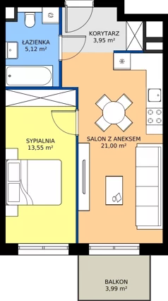 2 pokoje, mieszkanie 43,62 m², piętro 1, oferta nr M18, Bulwary Nideckiego, Oświęcim, ul. Andrzeja Nideckiego