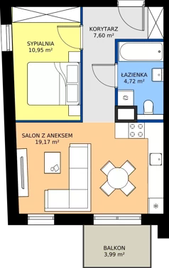 2 pokoje, mieszkanie 42,44 m², piętro 2, oferta nr M83, Bulwary Nideckiego, Oświęcim, ul. Andrzeja Nideckiego