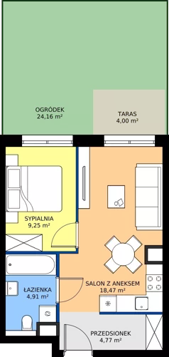 2 pokoje, mieszkanie 37,40 m², parter, oferta nr M2, Bulwary Nideckiego, Oświęcim, ul. Andrzeja Nideckiego