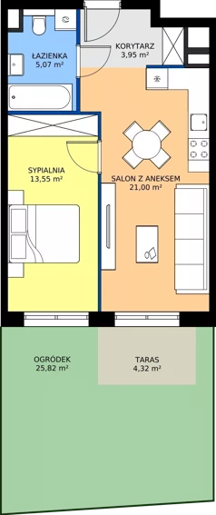 2 pokoje, mieszkanie 43,62 m², piętro 1, oferta nr M18, Bulwary Nideckiego, Oświęcim, ul. Andrzeja Nideckiego