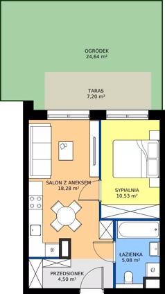 2 pokoje, mieszkanie 38,39 m², parter, oferta nr M1, Bulwary Nideckiego, Oświęcim, ul. Andrzeja Nideckiego