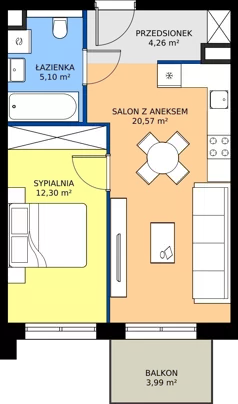 2 pokoje, mieszkanie 42,23 m², piętro 3, oferta nr M44, Bulwary Nideckiego, Oświęcim, ul. Andrzeja Nideckiego