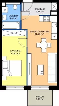 2 pokoje, mieszkanie 44,90 m², piętro 1, oferta nr M69, Bulwary Nideckiego, Oświęcim, ul. Andrzeja Nideckiego