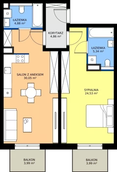 2 pokoje, mieszkanie 69,66 m², piętro 1, oferta nr M22, Bulwary Nideckiego, Oświęcim, ul. Andrzeja Nideckiego