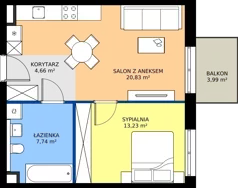 2 pokoje, mieszkanie 46,46 m², piętro 2, oferta nr M108, Bulwary Nideckiego, Oświęcim, ul. Andrzeja Nideckiego