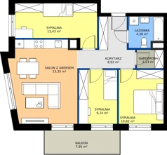 4 pokoje, mieszkanie 72,37 m², piętro 1, oferta nr 1.M15, Osiedle Saturna, Czeladź, ul. Karola Wilhelma Scheiblera