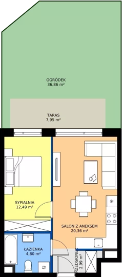2 pokoje, mieszkanie 40,64 m², piętro 1, oferta nr 1.M17, Osiedle Saturna, Czeladź, ul. Karola Wilhelma Scheiblera