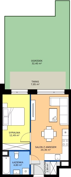 2 pokoje, mieszkanie 40,64 m², piętro 1, oferta nr 1.M17, Osiedle Saturna, Czeladź, ul. Karola Wilhelma Scheiblera