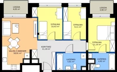 4 pokoje, mieszkanie 71,51 m², piętro 3, oferta nr 1.M42, Osiedle Saturna, Czeladź, ul. Karola Wilhelma Scheiblera
