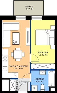 2 pokoje, mieszkanie 36,60 m², piętro 2, oferta nr 2.M32, Osiedle Saturna, Czeladź, ul. Karola Wilhelma Scheiblera