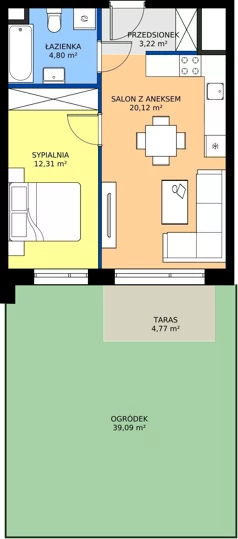 2 pokoje, mieszkanie 40,45 m², piętro 1, oferta nr 1.M14, Osiedle Saturna, Czeladź, ul. Karola Wilhelma Scheiblera