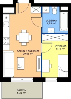 2 pokoje, mieszkanie 34,34 m², piętro 4, oferta nr M114, Zagórskie Tarasy, Sosnowiec, Zagórze, ul. Romana Dmowskiego 13D