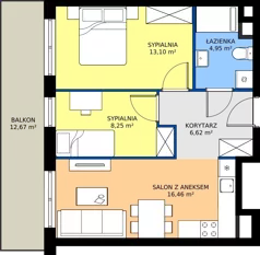 3 pokoje, mieszkanie 49,38 m², piętro 5, oferta nr M82, Zagórskie Tarasy, Sosnowiec, Zagórze, ul. Romana Dmowskiego 13D