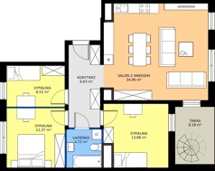 4 pokoje, mieszkanie 84,09 m², piętro 6, oferta nr M121, Zagórskie Tarasy, Sosnowiec, Zagórze, ul. Romana Dmowskiego 13D
