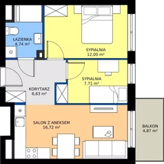 3 pokoje, mieszkanie 47,79 m², piętro 4, oferta nr M60, Zagórskie Tarasy, Sosnowiec, Zagórze, ul. Romana Dmowskiego 13D