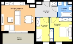 3 pokoje, mieszkanie 58,07 m², piętro 6, oferta nr M91, Zagórskie Tarasy, Sosnowiec, Zagórze, ul. Romana Dmowskiego 13D