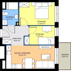 3 pokoje, mieszkanie 47,31 m², piętro 3, oferta nr M45, Zagórskie Tarasy, Sosnowiec, Zagórze, ul. Romana Dmowskiego 13D