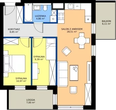 3 pokoje, mieszkanie 62,58 m², piętro 1, oferta nr 2BM12, Nowy Bańgów Etap 2, Siemianowice Śląskie, Przełajka, ul. Bańgowska