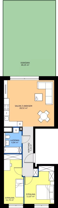 3 pokoje, mieszkanie 64,22 m², parter, oferta nr 15.M1, Dolina Krasowa 6, Krzeszowice, ul. Krasowa