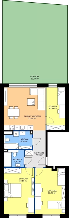 4 pokoje, mieszkanie 90,14 m², parter, oferta nr 2.M1, Dolina Krasowa 6, Krzeszowice, ul. Krasowa