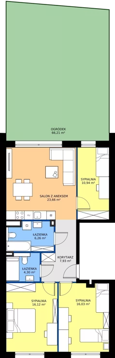 4 pokoje, mieszkanie 85,24 m², parter, oferta nr 3.M1, Dolina Krasowa 6, Krzeszowice, ul. Krasowa