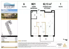 3 pokoje, mieszkanie 62,13 m², piętro 1, oferta nr M21, Bulwary Nideckiego, Oświęcim, ul. Andrzeja Nideckiego