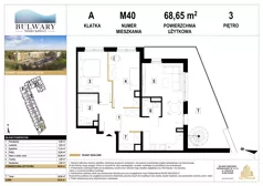 3 pokoje, mieszkanie 68,65 m², piętro 3, oferta nr M40, Bulwary Nideckiego, Oświęcim, ul. Andrzeja Nideckiego